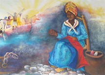 Catherine Flon is depicted here sewing the first Haitian Flag